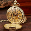 Luckacco Vintage 2 Sides Open Case Mechanical Men's Watch Double Face Roman Dial Clock Hand Wind Pocket Watch With FOB Chain Gift