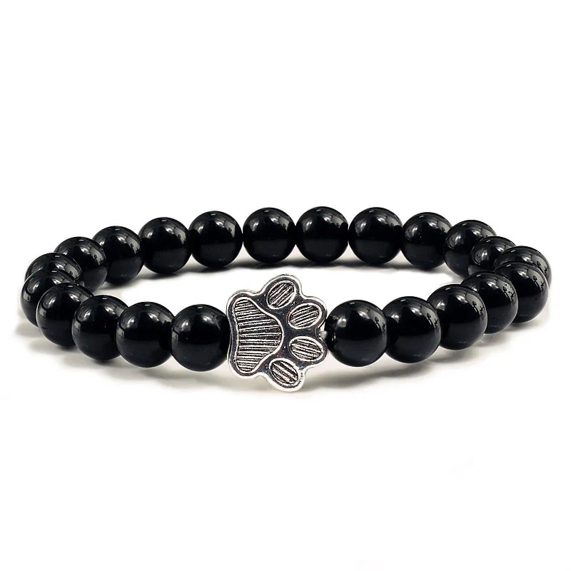 luckacco men natural black lava stone bracelet cat paw blue pine beaded bracelets bangles energy women yoga fashion couple jewelry gifts