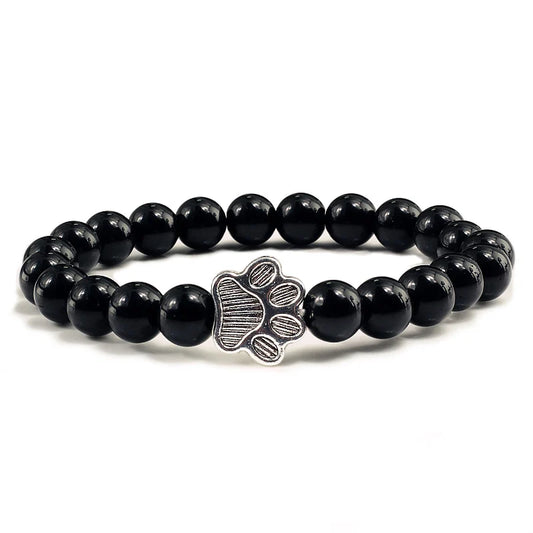 Luckacco Men Natural Black Lava Stone Bracelet Cat Paw Blue Pine Beaded Bracelets Bangles Energy Women Yoga Fashion Couple Jewelry Gifts