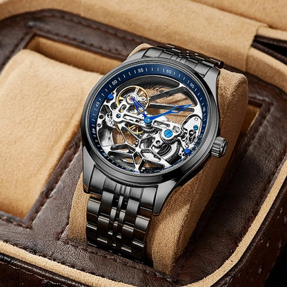 Luckacco AILANG Skeleton Mechanical Mens Watches Top Brand Luxury Steampunk Transparent Hollow Automatic Watch Relogio Masculino 8625