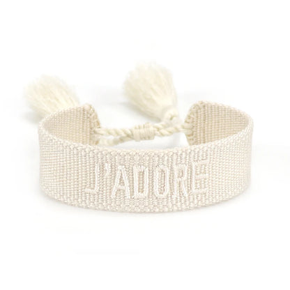 Luckacco Rhinestone Embroidery Woven Bracelets Adjustable Rope Stackable Bangle For Women