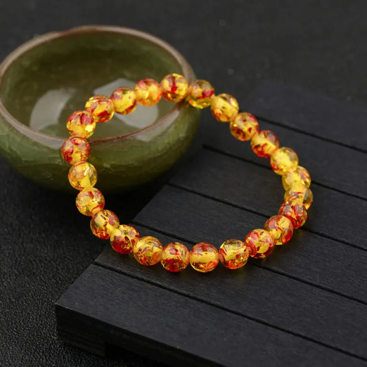 Luckacco 8mm Natural Amber Stone Round Bead Bracelet Elastic Stretch Bangle Bracelet Buddha Bracelet Charm Women Men Hand Jewelry