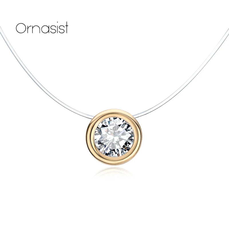 luckacco luxury aaa zircon necklace for women invisible chain clavicle transparent fishline choker pendant on line neck high quality
