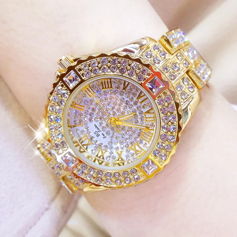 luckacco women watches diamond gold watch ladies wrist watches luxury brand rhinestone women's bracelet watches female relogio feminino