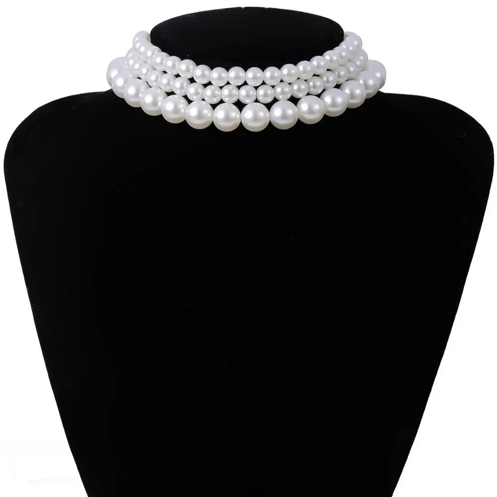 luckacco multi-layer white imitation pearl necklace bead  chain punk ladies wedding short clavicle necklac girl charm banquet jewelry