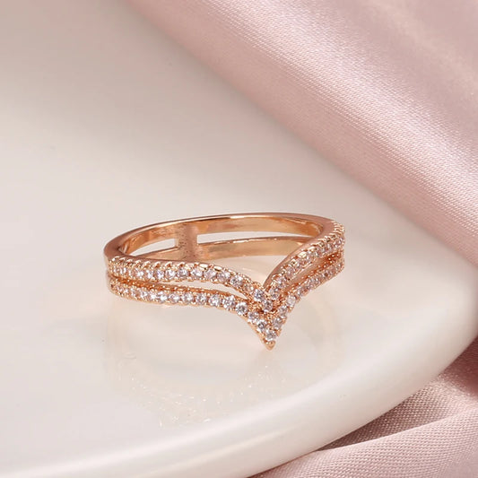 Luckacco Kinel New Arrivals 585 Rose Gold Ring Double Row Micro-wax Inlay Natural Zircon Hollow Rings Women Wedding Party Fine Jewelry