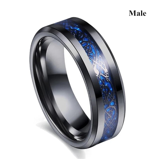 Luckacco Charm Couple Ring Men's Stainless Steel Celtic Dragon Ring Blue Zircon Women's Ring Sets Valentine's Day Wedding Band Jewelry