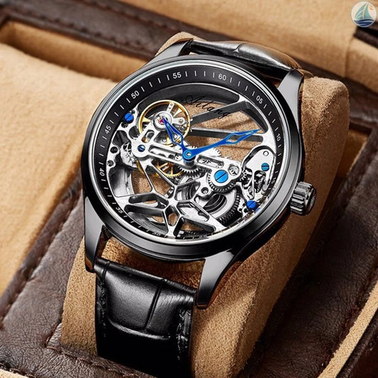 Luckacco AILANG Skeleton Mechanical Mens Watches Top Brand Luxury Steampunk Transparent Hollow Automatic Watch Relogio Masculino 8625