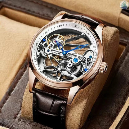 Luckacco AILANG Skeleton Mechanical Mens Watches Top Brand Luxury Steampunk Transparent Hollow Automatic Watch Relogio Masculino 8625