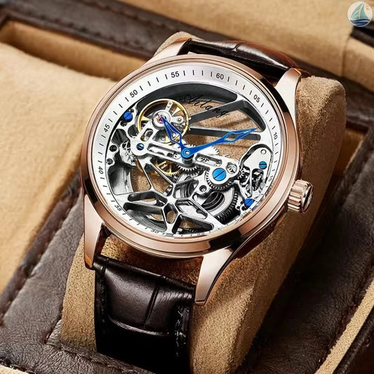 Luckacco AILANG Skeleton Mechanical Mens Watches Top Brand Luxury Steampunk Transparent Hollow Automatic Watch Relogio Masculino 8625