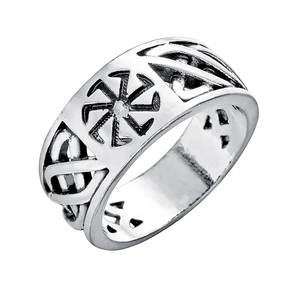 luckacco nostalgia slavic kolovrat symbol women finger ring bulgaria bijoux mens rings silver color