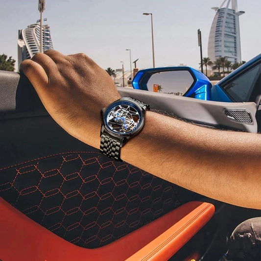 Luckacco AILANG Skeleton Mechanical Mens Watches Top Brand Luxury Steampunk Transparent Hollow Automatic Watch Relogio Masculino 8625