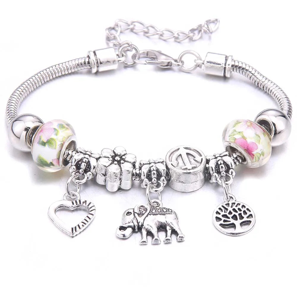 luckacco  dragonfly owl shape crystal charm bracelets beads bracelet women diy beads brand bracelets & bangles jewelry gift