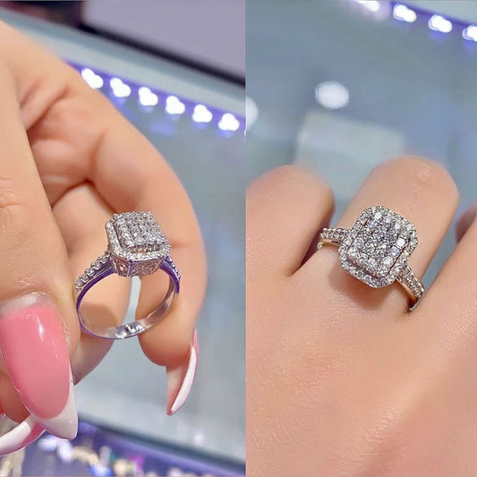 Luckacco daily picks Luxury Silver Color Rings with Dazzling CZ Geometric Shaped Fashion Versatile Wedding Bands Eternity Jewelry for Women