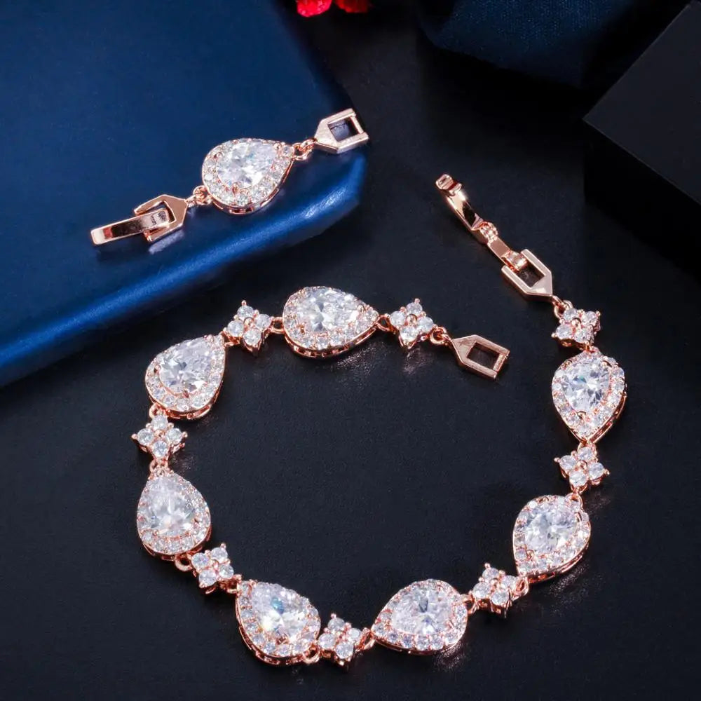 luckacco cwwzircons top bling big water drop cubic zirconia rose gold color tennis bracelet for women trendy party wedding jewelry cb238