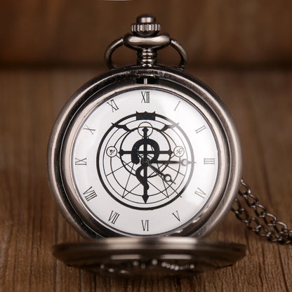 Luckacco Antique FullMetal Alchemist Edward Elric Cosplay Quartz Pocket Watch with Pendant Necklace Men Women Fob Watch