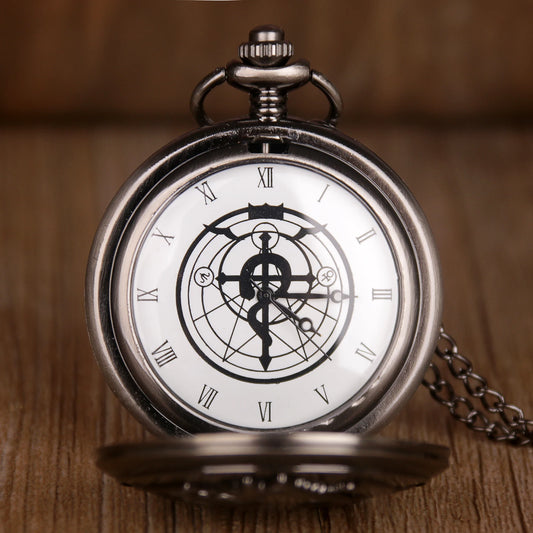 Luckacco Antique FullMetal Alchemist Edward Elric Cosplay Quartz Pocket Watch with Pendant Necklace Men Women Fob Watch
