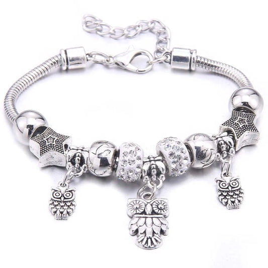 Luckacco  dragonfly owl Shape Crystal Charm Bracelets Beads Bracelet Women DIY Beads Brand Bracelets & Bangles Jewelry Gift