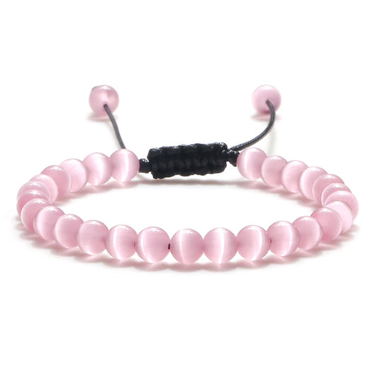 Luckacco Natural Opal Beads Bracelets Smooth Cat Eye Quartz Chakra Beads Bracelet & Bangle for Women Men Adjustable Wrist Jewelry pulsera