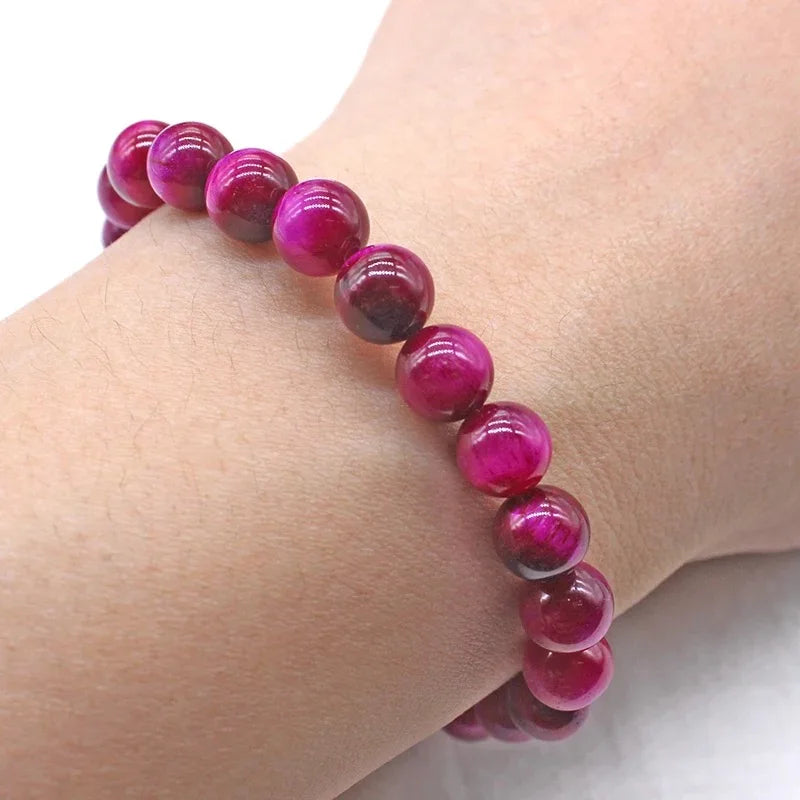 luckacco natural tiger eye stone beads bracelet 4/6/8/10/12mm gorgeous rose red tiger eye bracelets for men women  bracelets buddha