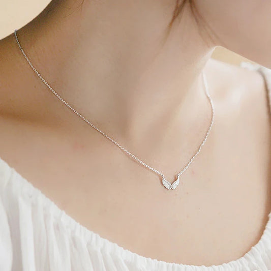 Luckacco New 925 Sterling Silver Zircon angel Necklaces Pendant Fashion Sterling Silver Jewelry Statement for Women Bijoux