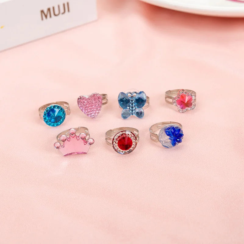 luckacco 10pcs cute cartoon kids rings kawaii korean children girls flower alloy finger ring child jewelry gift adjustable rings