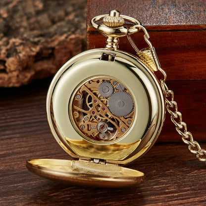 Luckacco Vintage 2 Sides Open Case Mechanical Men's Watch Double Face Roman Dial Clock Hand Wind Pocket Watch With FOB Chain Gift