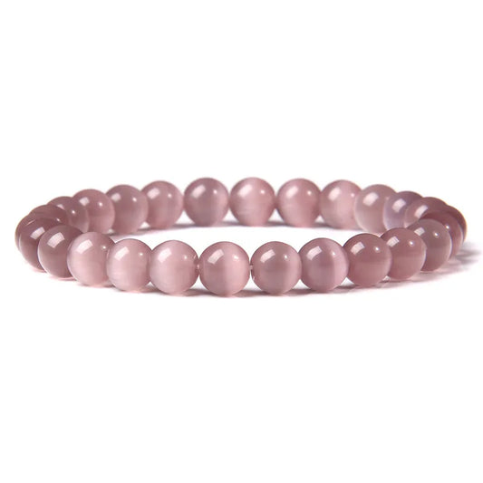 Luckacco 8mm Cat Eye Stone Beads Bracelet Fashion Natural Stone Cute Pink Chromatic Bead Bracelet Bangle for Women Jewelry Gifts Pulseira