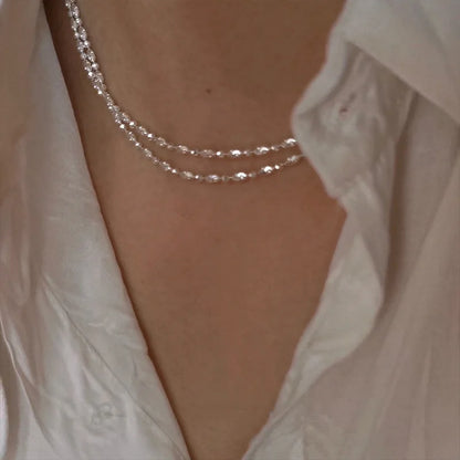 Luckacco 925 Sterling Silver Sparkling Clavicle Chain Choker Necklace For Women Fine Jewelry Wedding Party Birthday Gift