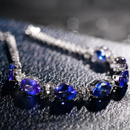 Luckacco Luxury 100% S925 Silver Bracelets For Woman With Blue Sapphire Gemstone Lady Fine Jewelry  Gift