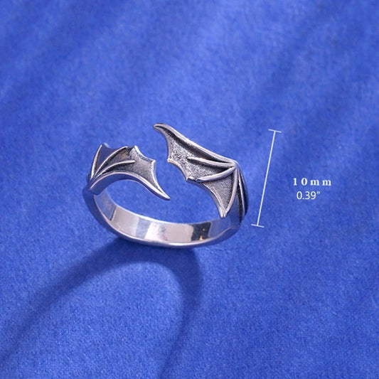 Luckacco Retro Angel Demon Wing Couples Rings Fashion Men Women Jewelry Vintage Ancient Silver Color Punk Hip Hop Adjustable