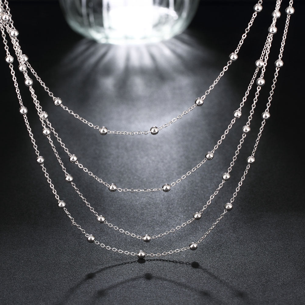 luckacco hot sale 925 sterling silver fashion jewelry 18 inches smooth bead chain necklace for women wedding birthday gifts