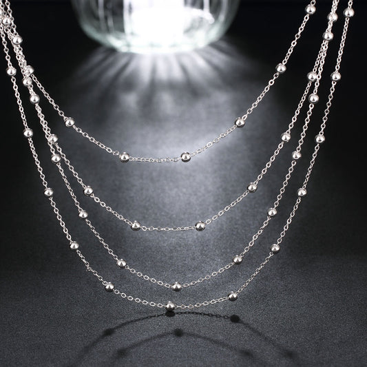 Luckacco Hot sale 925 Sterling Silver Fashion Jewelry 18 inches Smooth Bead Chain Necklace For Women Wedding Birthday Gifts