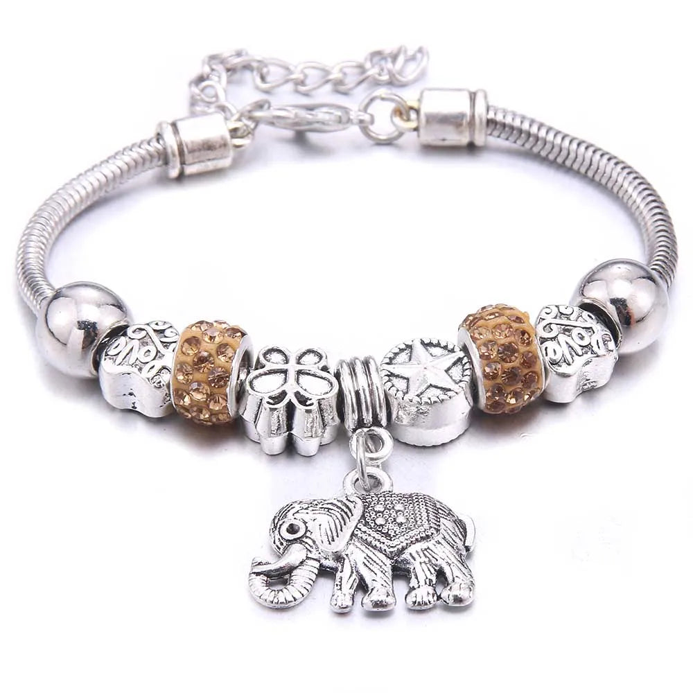 luckacco  dragonfly owl shape crystal charm bracelets beads bracelet women diy beads brand bracelets & bangles jewelry gift