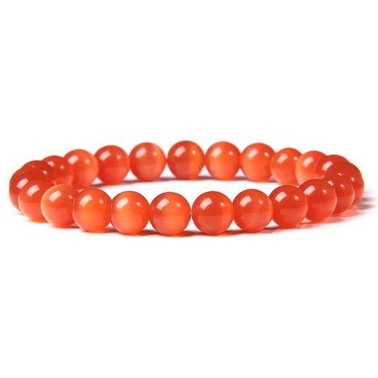 Luckacco 8mm Cat Eye Stone Beads Bracelet Fashion Natural Stone Cute Pink Chromatic Bead Bracelet Bangle for Women Jewelry Gifts Pulseira