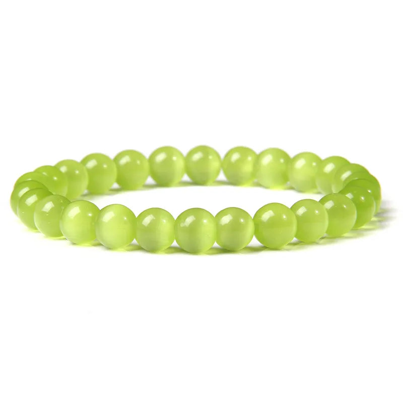 luckacco 8mm cat eye stone beads bracelet fashion natural stone cute pink chromatic bead bracelet bangle for women jewelry gifts pulseira