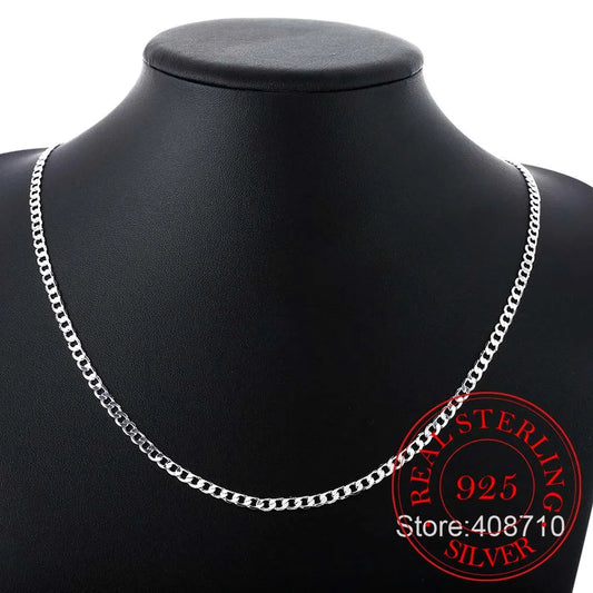 Luckacco 40cm-75cm 4mm 925 Sterling Silver Side Curb Chain Choker Necklace Women Girls Jewelry Colar Collier Collares Mujer Kolye