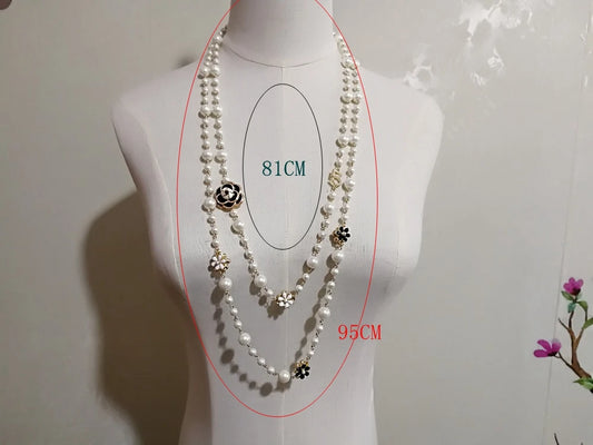 Luckacco Mimiyagu Long Simulated Pearl Necklace For Women  Double Layer  Pendant Sweater Chain  Party  Jewelry
