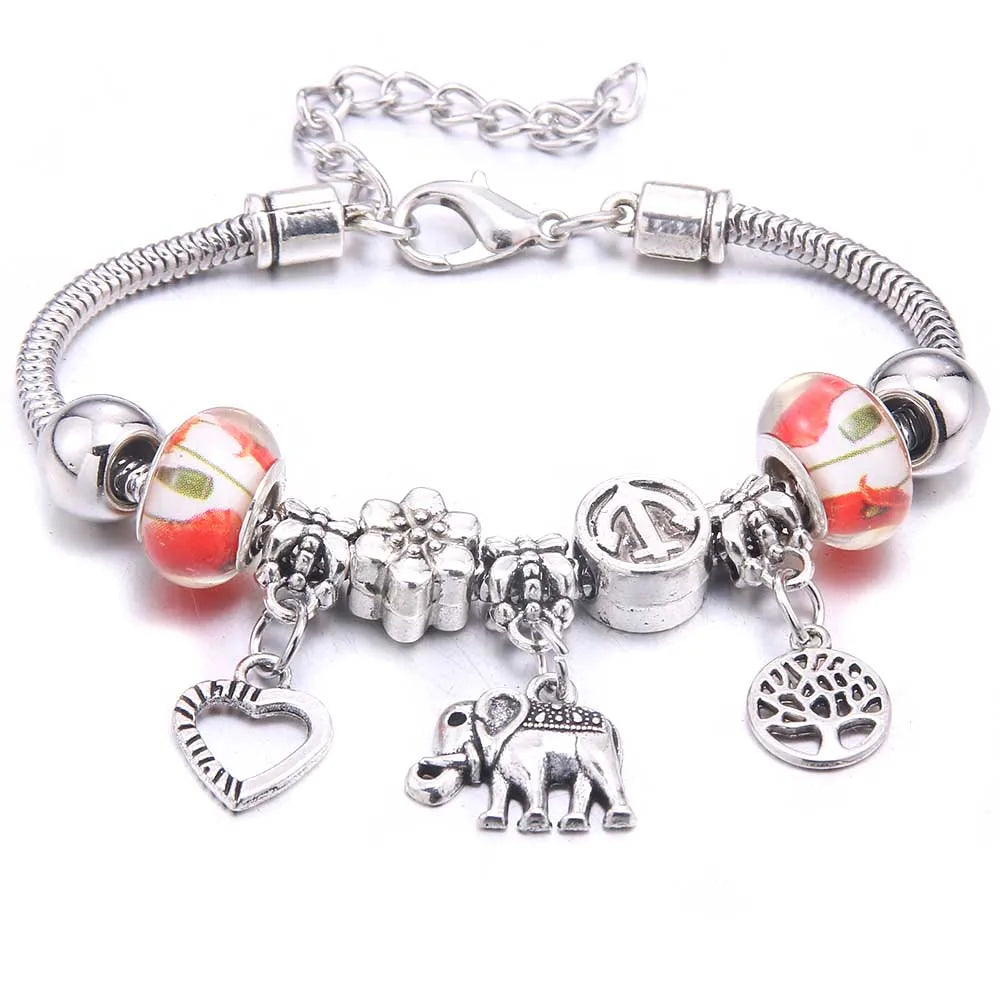 luckacco  dragonfly owl shape crystal charm bracelets beads bracelet women diy beads brand bracelets & bangles jewelry gift