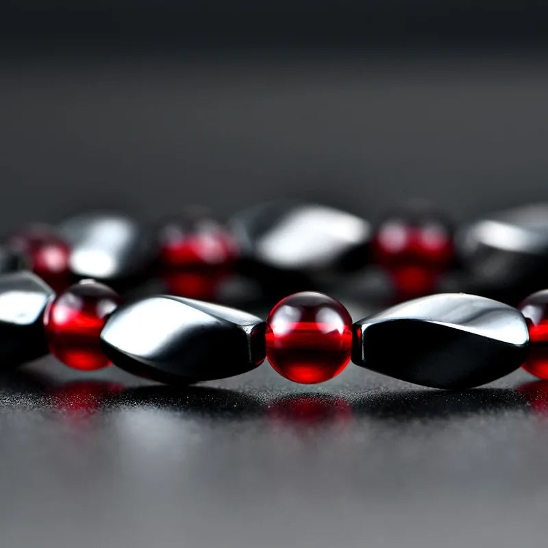 luckacco fashion red agates hematite bracelets men positive energy hematite charm bracelets women natural stone lucky bracelet jewelry