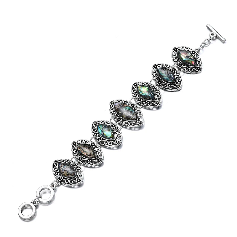 luckacco vintage ethnic natural shell bracelets & bangles for women boho temperament carved link bracelets vacation party jewelry gift