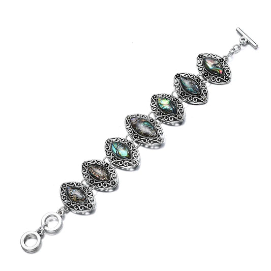 Luckacco Vintage Ethnic Natural Shell Bracelets & Bangles for Women Boho Temperament Carved Link Bracelets Vacation Party Jewelry Gift