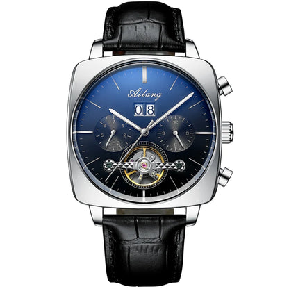 Luckacco AILANG Fashion Green Big Dial Square Mechanical Watch for Men Leather Strap Waterproof Tourbillon Watches Mens Relogio Masculino