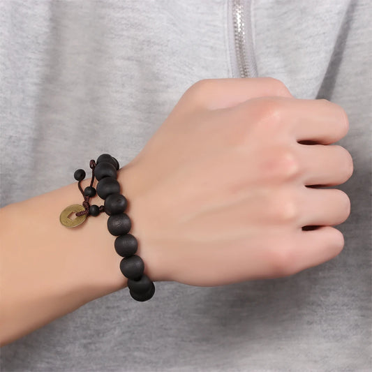 Luckacco 1Pc Wood Bead New Buddha Bracelet Buddhist  Bangle Prayer Beads Copper Coin Women Men Lucky Religion Bracelets Charm Jewelry