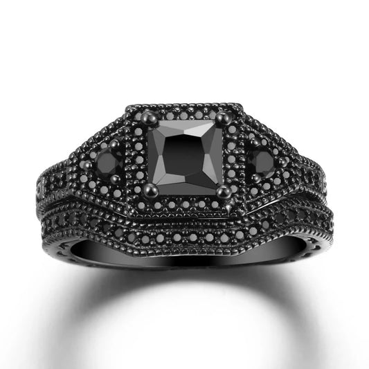 Luckacco Vintage Black Zircon Rhinestones Ring Set For Women Elegant Women Rings Fashion Jewelry Anniversary Engagement Ring