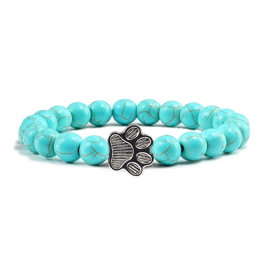 Luckacco Men Natural Black Lava Stone Bracelet Cat Paw Blue Pine Beaded Bracelets Bangles Energy Women Yoga Fashion Couple Jewelry Gifts