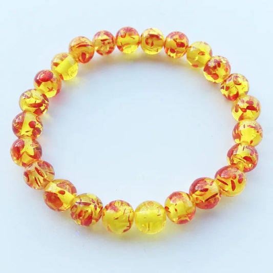 Luckacco 8mm Natural Amber Stone Round Bead Bracelet Elastic Stretch Bangle Bracelet Buddha Bracelet Charm Women Men Hand Jewelry