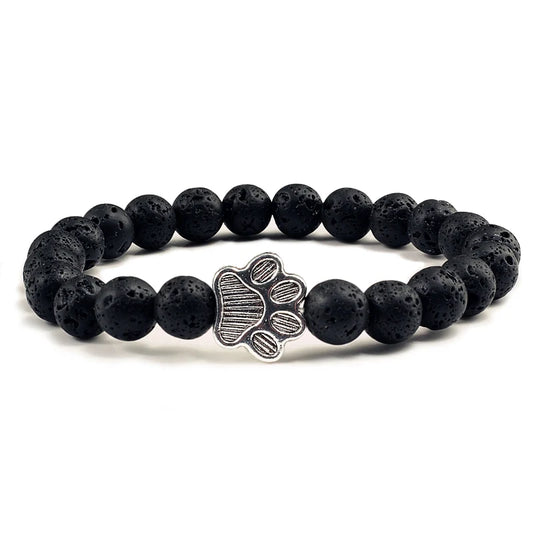 Luckacco Men Natural Black Lava Stone Bracelet Cat Paw Blue Pine Beaded Bracelets Bangles Energy Women Yoga Fashion Couple Jewelry Gifts