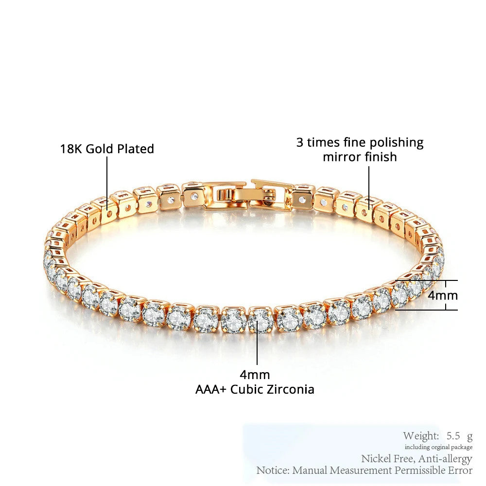 luckacco 4mm cubic zirconia tennis bracelet iced out chain bracelets for women men gold silver color men bracelet cz chain homme jewelry