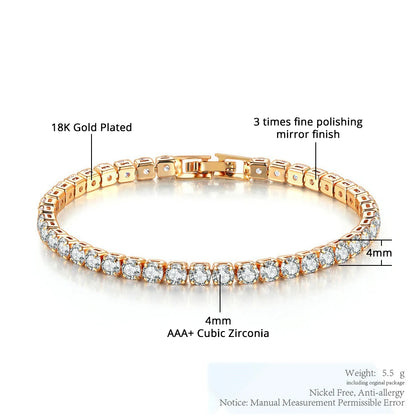 Luckacco 4mm Cubic Zirconia Tennis Bracelet Iced Out Chain Bracelets For Women Men Gold Silver Color Men Bracelet CZ Chain Homme Jewelry